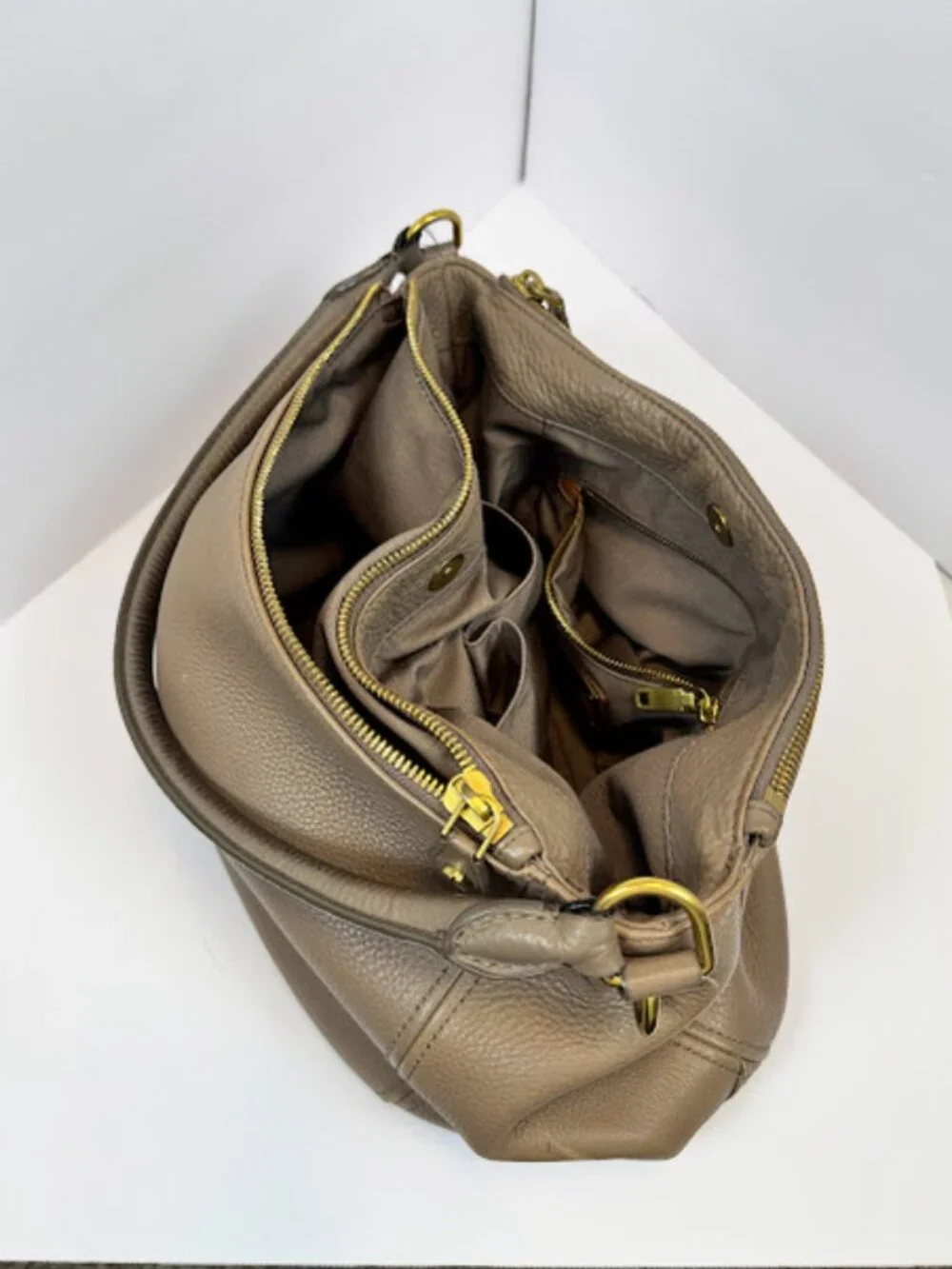 J. Crew Taupe Leather Slouchy Hobo Purse - Gold tone Hardware